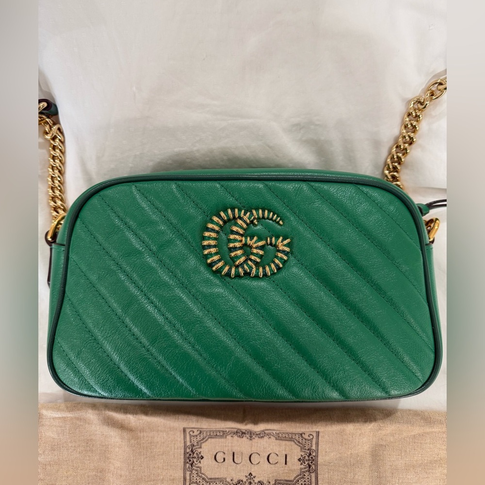 Gucci GG Marmont Azalea Calfskin Enamel Matelasse Diagonal Crossbody